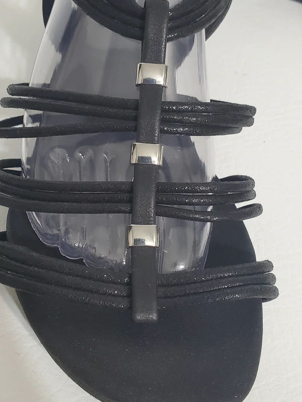 Pesaro Women's Black Strappy Slingback Wedge Sandals Metallic Accents Size 9 - Picture 5 of 10